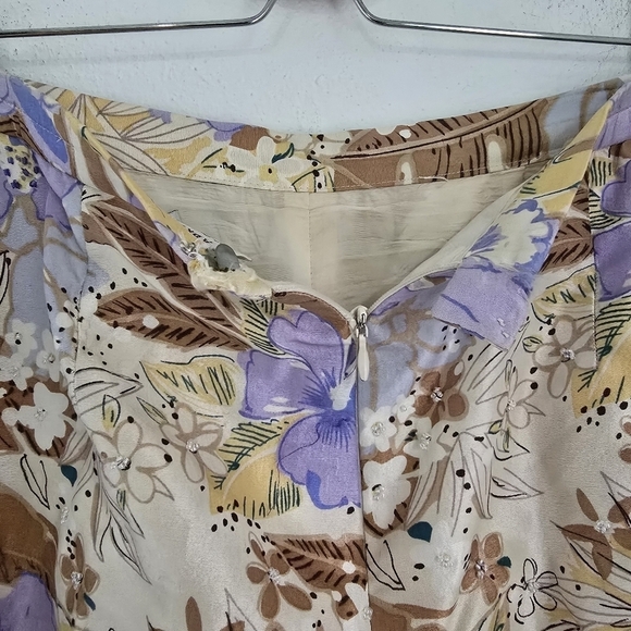 Adrianna Papell Floral Purple Beaded Silk Pants Size 12 - Picture 11 of 14